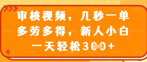 最新审核视频,几秒一单,多劳多得,新人小白一天轻松3张【揭秘】-轻创终点站